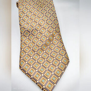 Alan Flusser 100% Silk Tie Luxury Yellow Blue Purple SquareGeometric 3 3/4 x 58